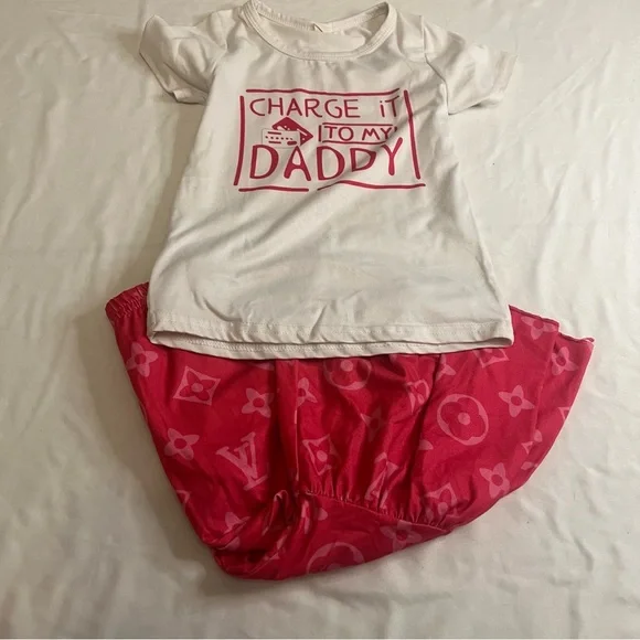 Toddler Girls Boutique Outfit Set 2T Bell Bottoms Pink Monogram + Graphic Tee - Picture 1 of 4